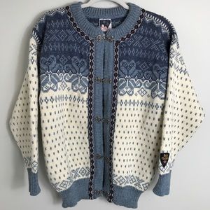 Dale Of Norway Wool Cardigan Sweater-Blue Ivory-XS